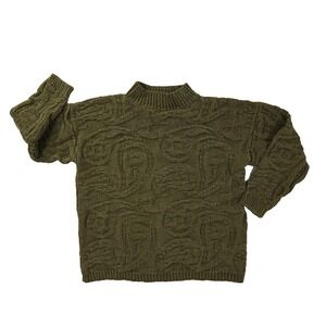 Gap Vintage 90s Brocade‎ Sweater Women's Medium Green Mock Neck Chunky Paisley